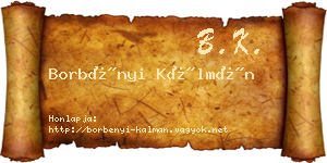 Borbényi Kálmán névjegykártya